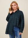 Plus Tartan Plaid Button Up Tunic Shirt