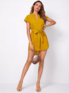 Notched Neck Self Belted Curved Hem Dress