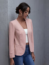 Padded Shoulder Open Front Blazer