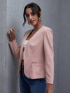 Padded Shoulder Open Front Blazer