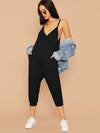 Double V Neck Hidden Pocket Cami Jumpsuit