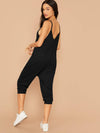 Double V Neck Hidden Pocket Cami Jumpsuit