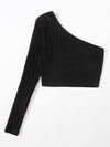 One Shoulder Rib knit Crop Top