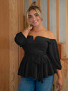 Plus Notched Off Shoulder Belted Peplum Top
