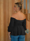 Plus Notched Off Shoulder Belted Peplum Top