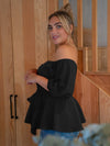 Plus Notched Off Shoulder Belted Peplum Top