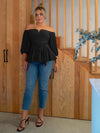 Plus Notched Off Shoulder Belted Peplum Top