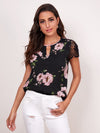 Floral Print Lace Short Sleeve Top