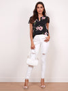 Floral Print Lace Short Sleeve Top
