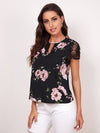 Floral Print Lace Short Sleeve Top