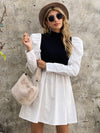Mock Neck Gigot Sleeve Colorblock Dress