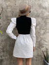 Mock Neck Gigot Sleeve Colorblock Dress