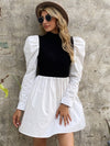 Mock Neck Gigot Sleeve Colorblock Dress