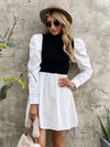 Mock Neck Gigot Sleeve Colorblock Dress