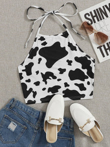  Plus Cow Pattern Halter Neck Top