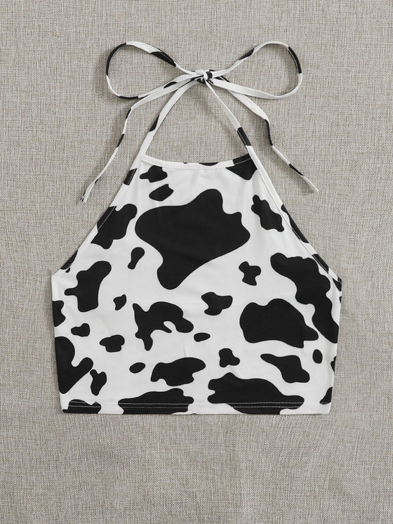 Plus Cow Pattern Halter Neck Top