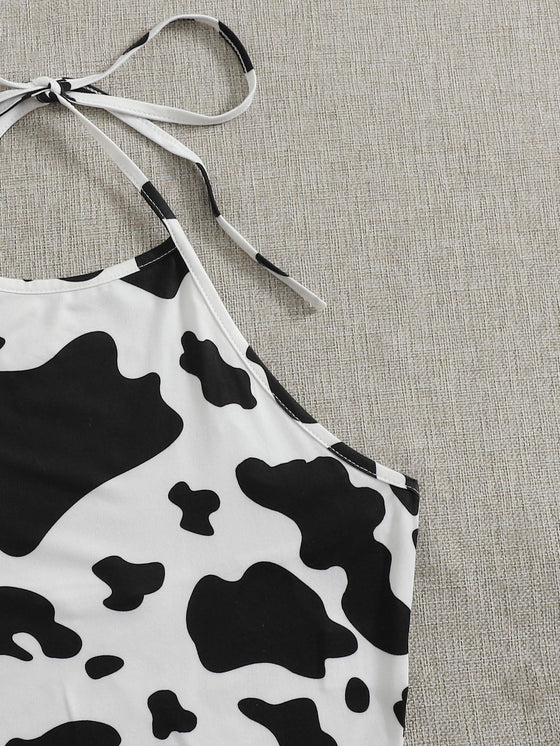 Plus Cow Pattern Halter Neck Top