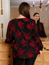 Plus Ruffle Cuff Lantern Sleeve Floral Print Top