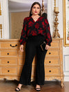 Plus Ruffle Cuff Lantern Sleeve Floral Print Top