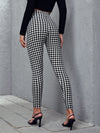 Wide Waistband Gingham Print Skinny Pants