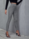 Wide Waistband Gingham Print Skinny Pants
