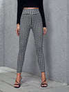 Wide Waistband Gingham Print Skinny Pants