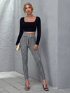 Wide Waistband Gingham Print Skinny Pants