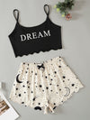 Letter Galaxy Print Scallop Trimed Crop Cami Top Shorts PJ Set
