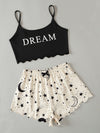 Letter Galaxy Print Scallop Trimed Crop Cami Top Shorts PJ Set