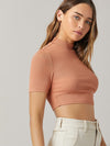BASICS Mock Neck Rib knit Crop Top