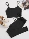 EZwear Solid Cami Top Knotted Waist Leggings Set