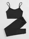 EZwear Solid Cami Top Knotted Waist Leggings Set