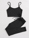 EZwear Solid Cami Top Knotted Waist Leggings Set