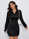 BAE Drop Shoulder Ruched Waist Satin Shirt Dress