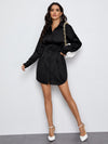 BAE Drop Shoulder Ruched Waist Satin Shirt Dress