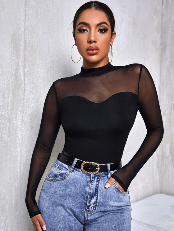 Mesh Yoke Solid Tee