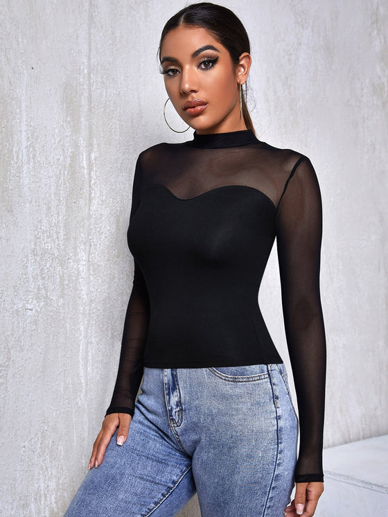 Mesh Yoke Solid Tee