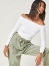 BASICS Cotton Off Shoulder Rib knit Crop Tee