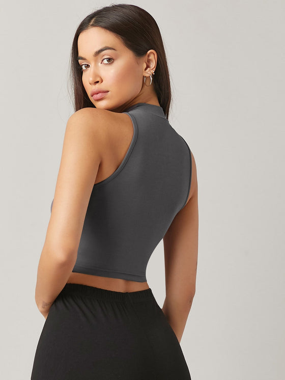 BASICS Mock Neck Crop Tank Top