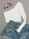 One Shoulder Rib knit Crop Top