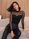Mock neck Sheer Dobby Mesh Yoke Fitted Top