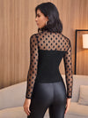 Mock neck Sheer Dobby Mesh Yoke Fitted Top