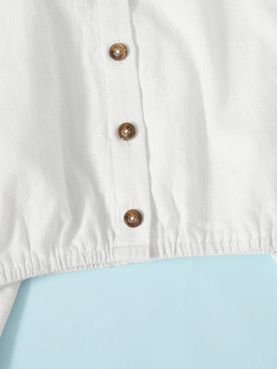 Girls Solid Button Up Blouse