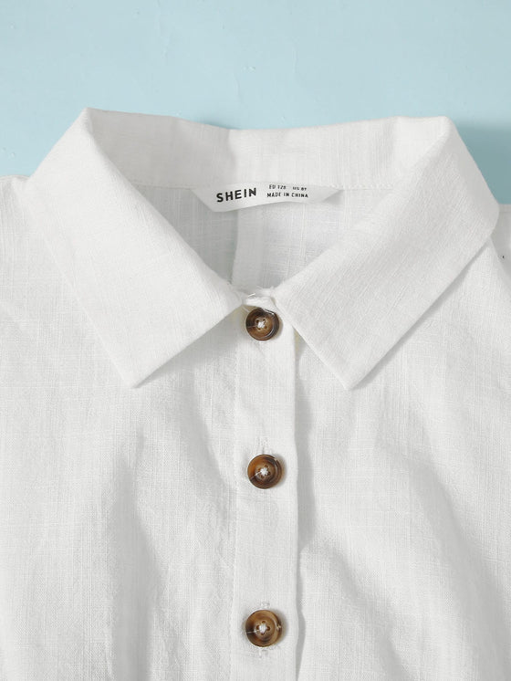 Girls Solid Button Up Blouse