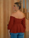Plus Notched Off Shoulder Belted Peplum Top