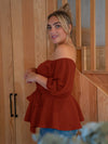 Plus Notched Off Shoulder Belted Peplum Top