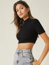 BASICS Mock Neck Rib knit Crop Top