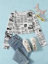Girls Newspaper Print Crop Tee