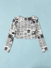 Girls Newspaper Print Crop Tee