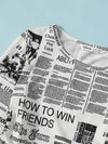 Girls Newspaper Print Crop Tee